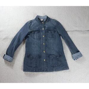J. Jill Jacket Womens Xs Denim 4 Pocket Printed Cuff Dark Wash Light Weight